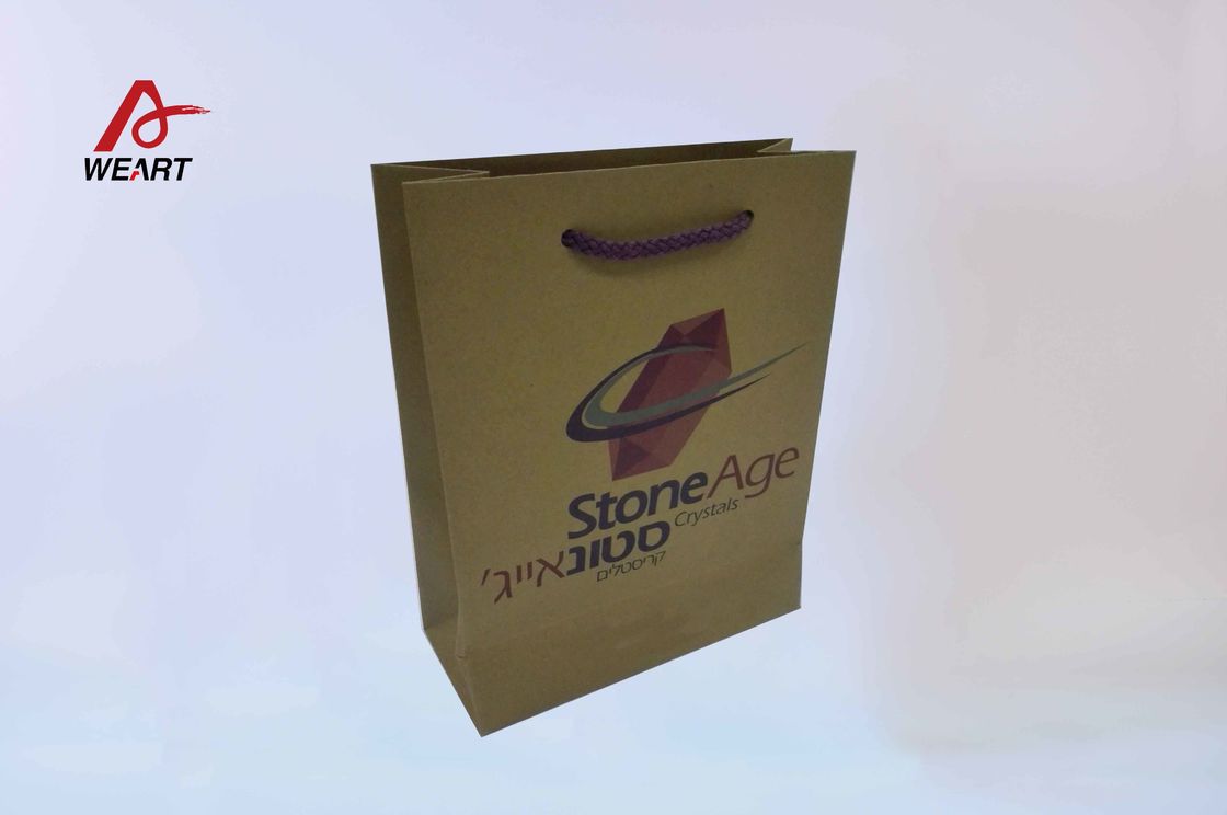 Brown Custom Paper Shopping Bags , Kraft Paper Gift Bags With Violet Handle
